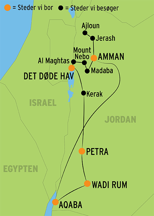 Kort over rejsen - Jordan et magisk kongerige